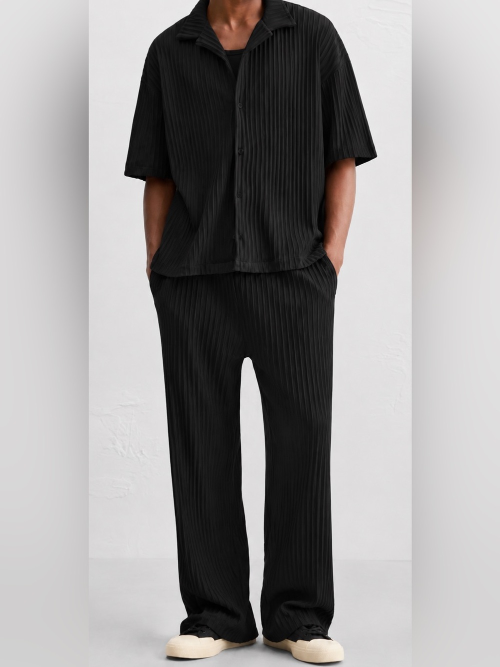 ZARA Men’s Black Ribbed Wide Leg Pants Size M NWOT